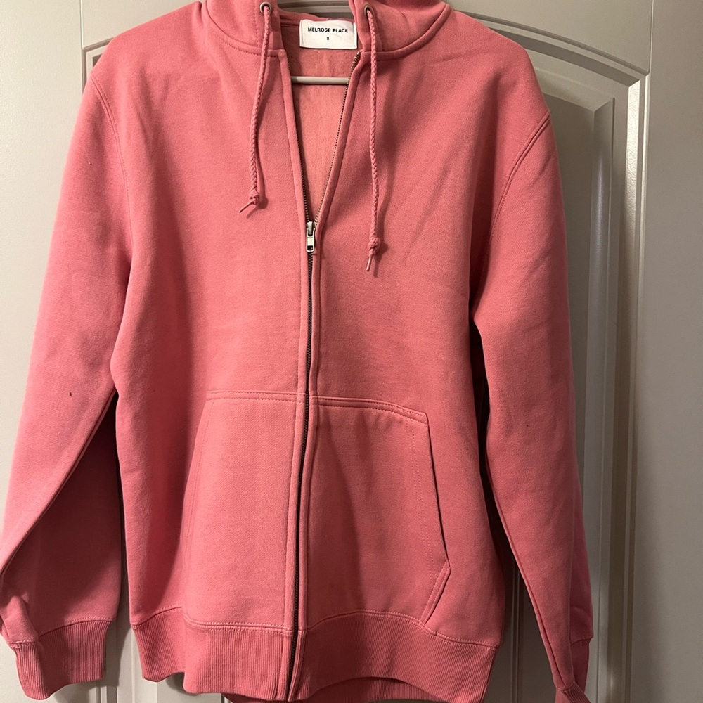 Melrose Place Men’s Full Zip-Up Hoodie in Salmon